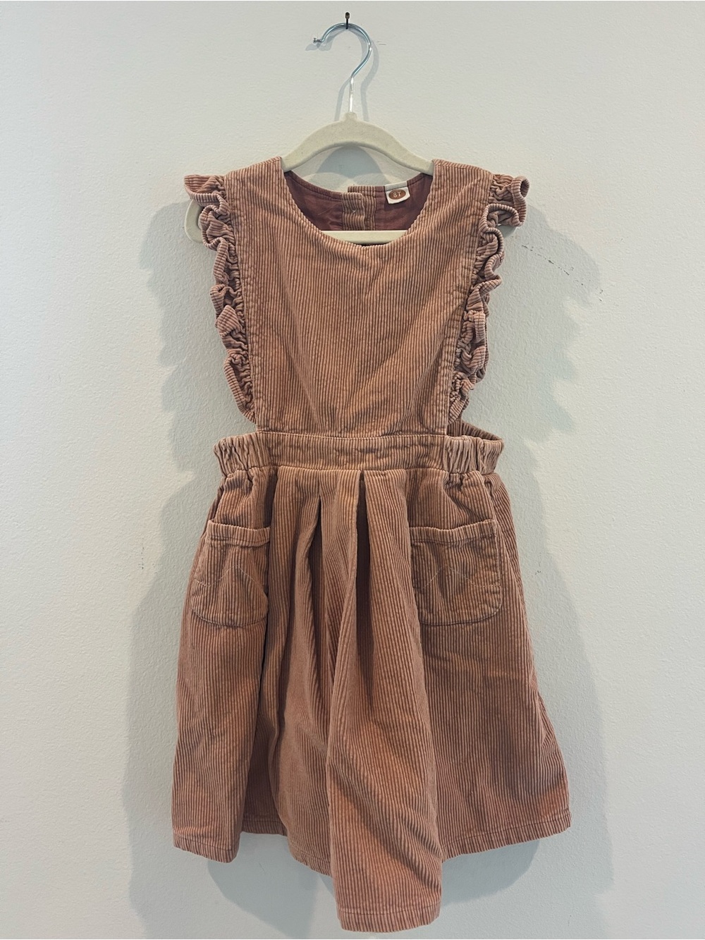 Girls' Dusty Rose Corduroy Pinafore Dress with Ruffle Straps - Size 8